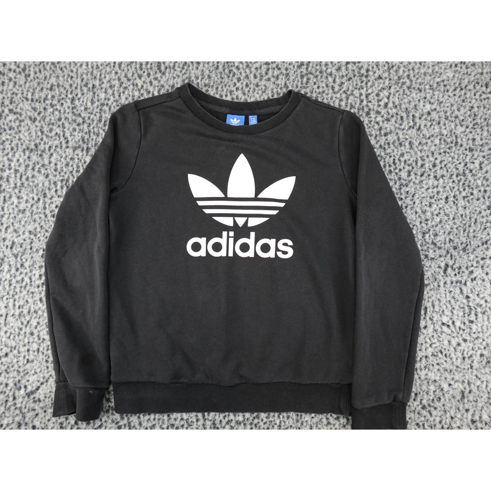 Adidas Sweatshirt Womens XS Black Excellent‎ Trefoil Logo Crewneck AY8117